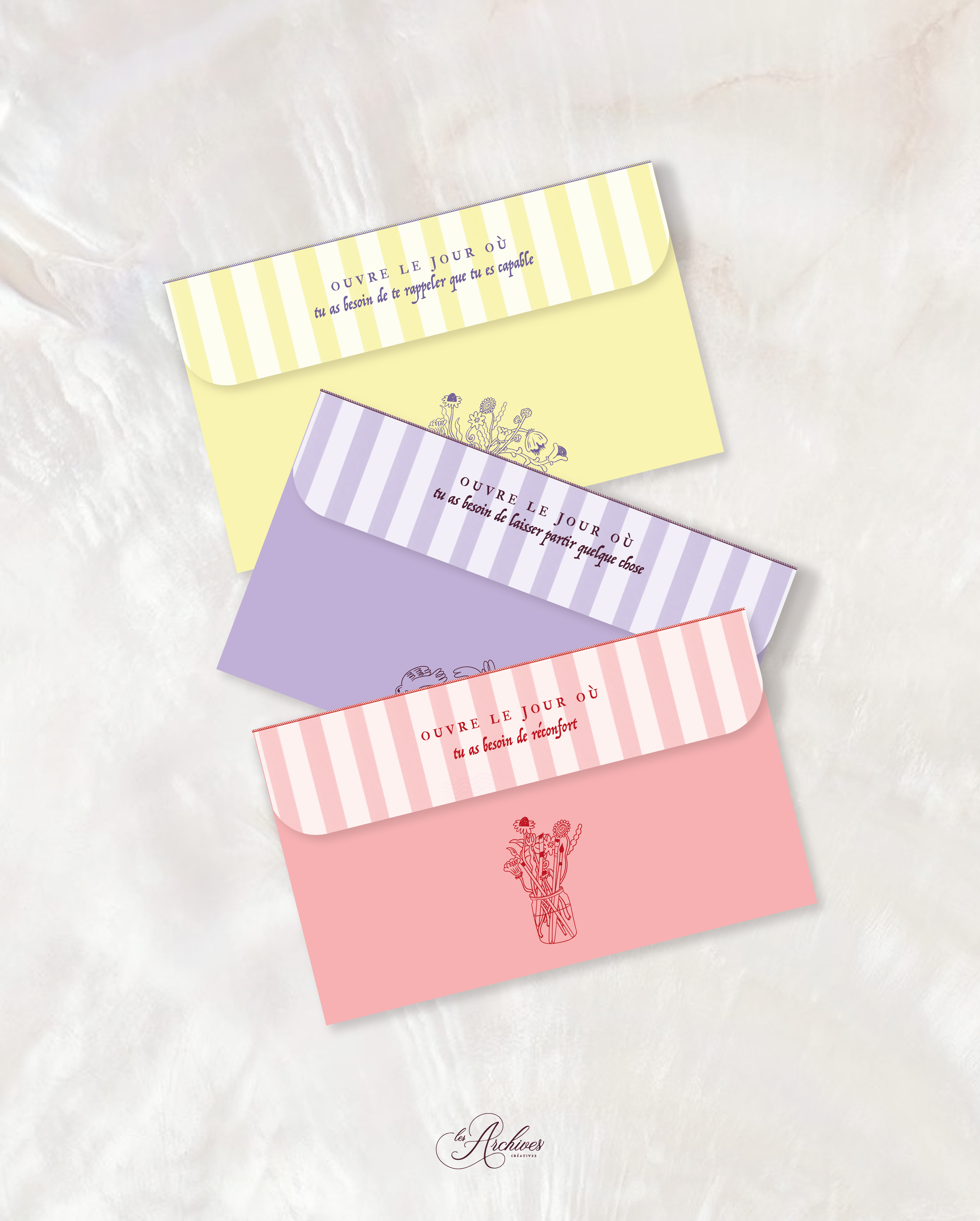 Les Correspondances, enveloppes colorées