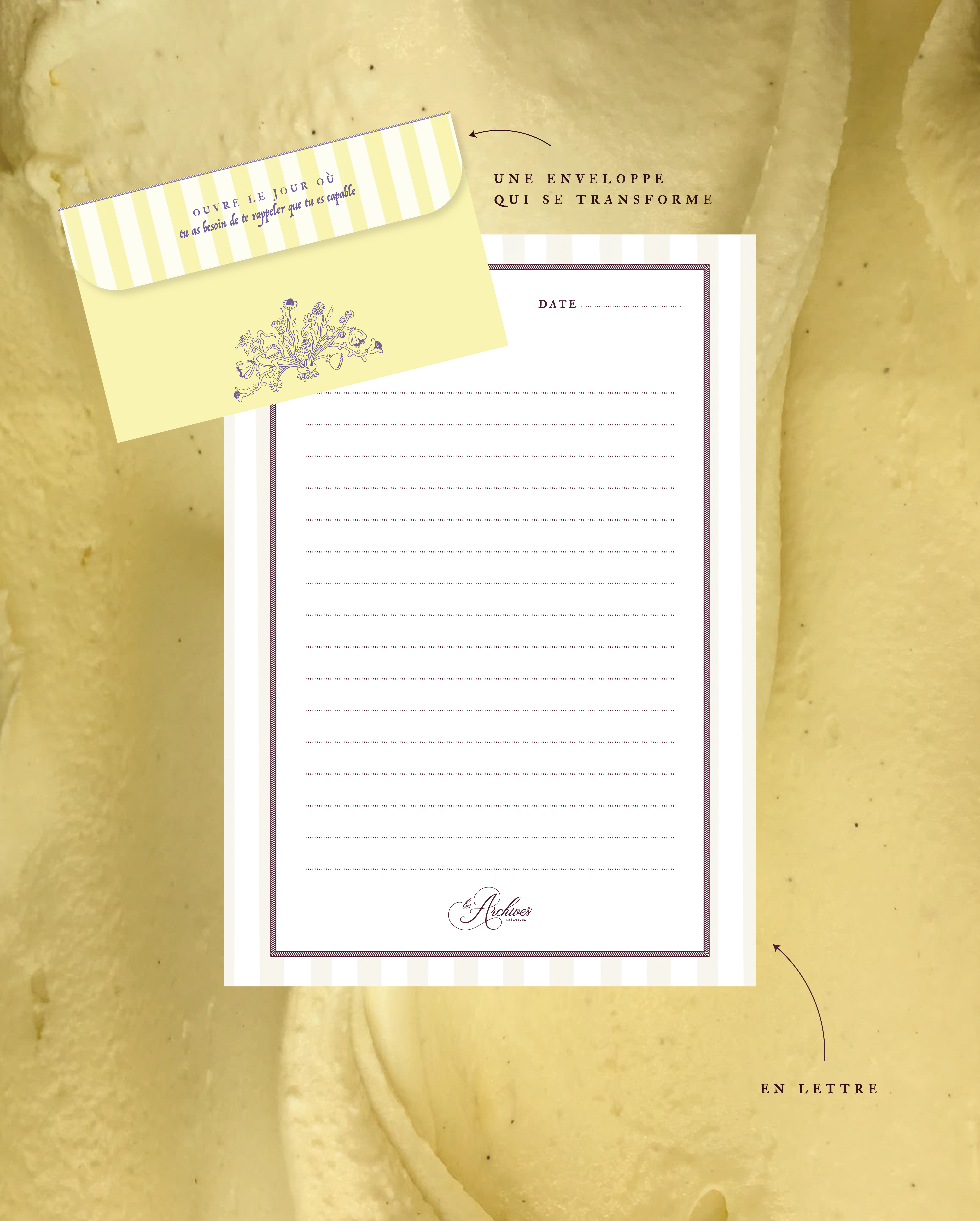 Les Correspondances, enveloppe jaune et papier à lettre